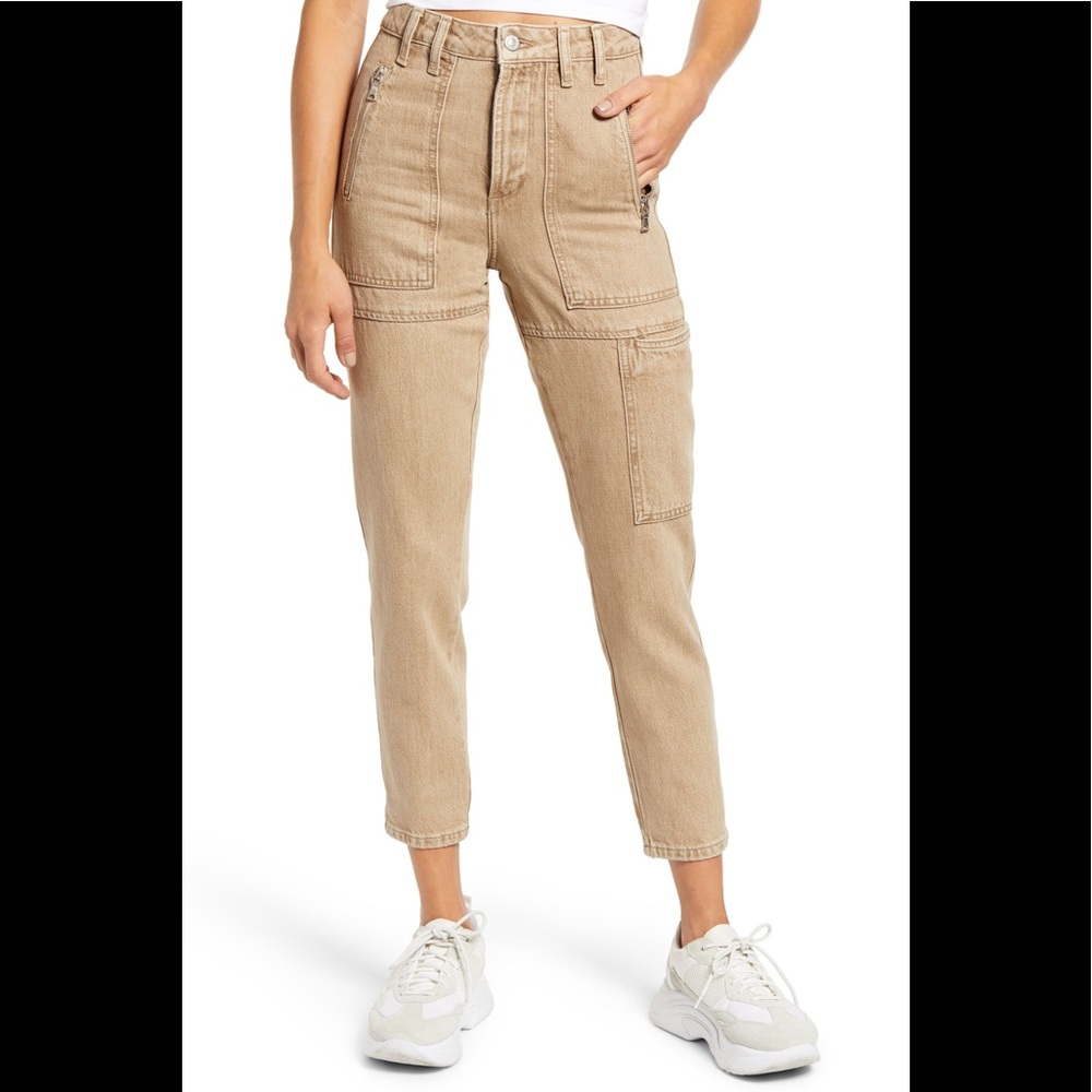 Topshop Women’s Khaki Utility High Waist Ankle Mom Jeans size 12 - W34 L30